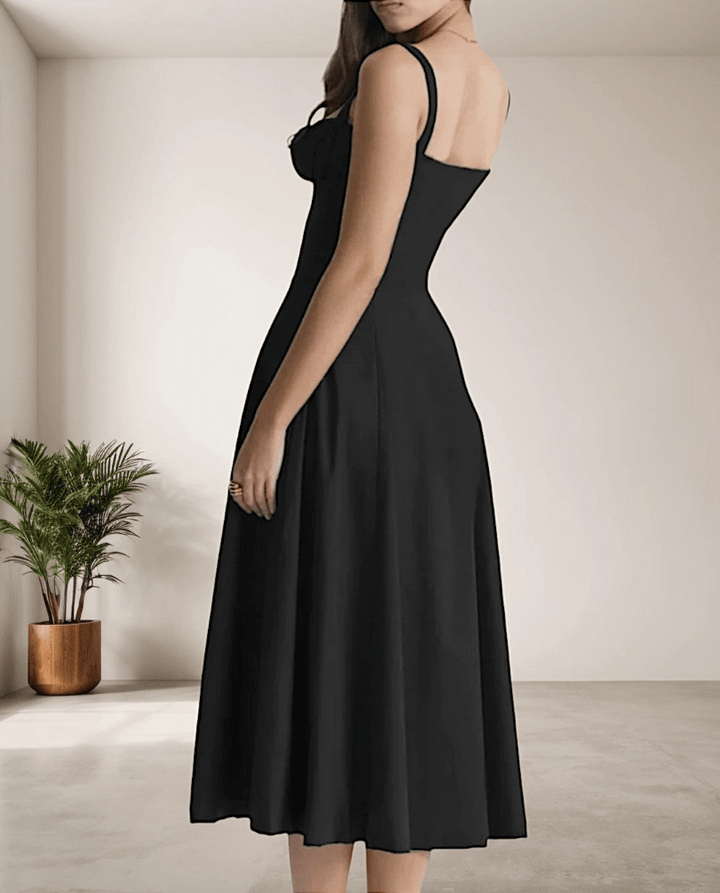 Levoire | Robe Midi Femme avec Fines Bretelles en Spaghetti & Cordon de Serrage Confortable & Tendance