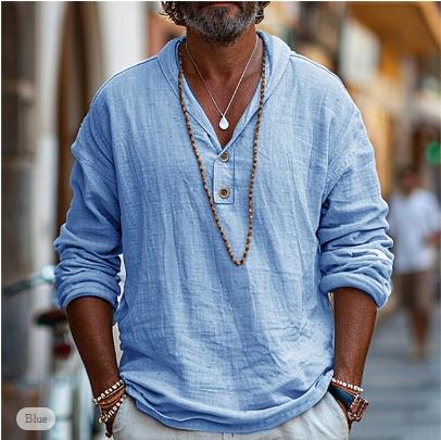 Levoire | Chemise En Lin Pour Hommes Popover Légère, Respirante & Élégante Bleu