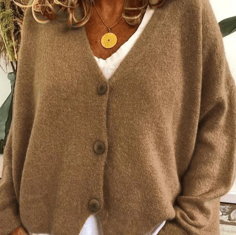 Levoire | Pull à col V confortable pour femmes, cardigan, gilet en tricot, tissu doux Khaki