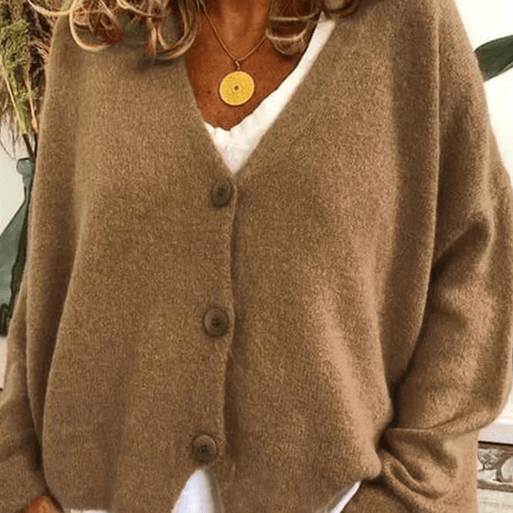 Levoire | Pull à col V confortable pour femmes, cardigan, gilet en tricot, tissu doux Khaki