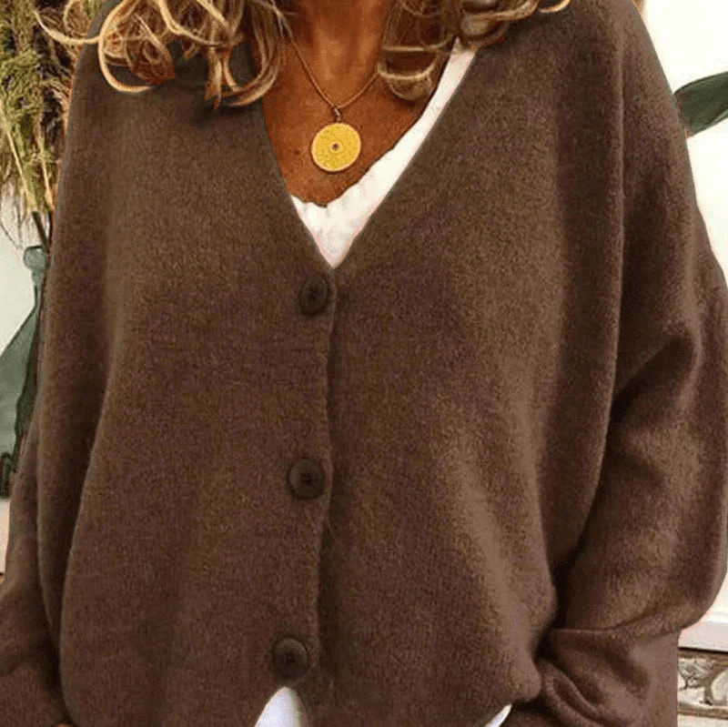 Levoire | Pull à col V confortable pour femmes, cardigan, gilet en tricot, tissu doux Café