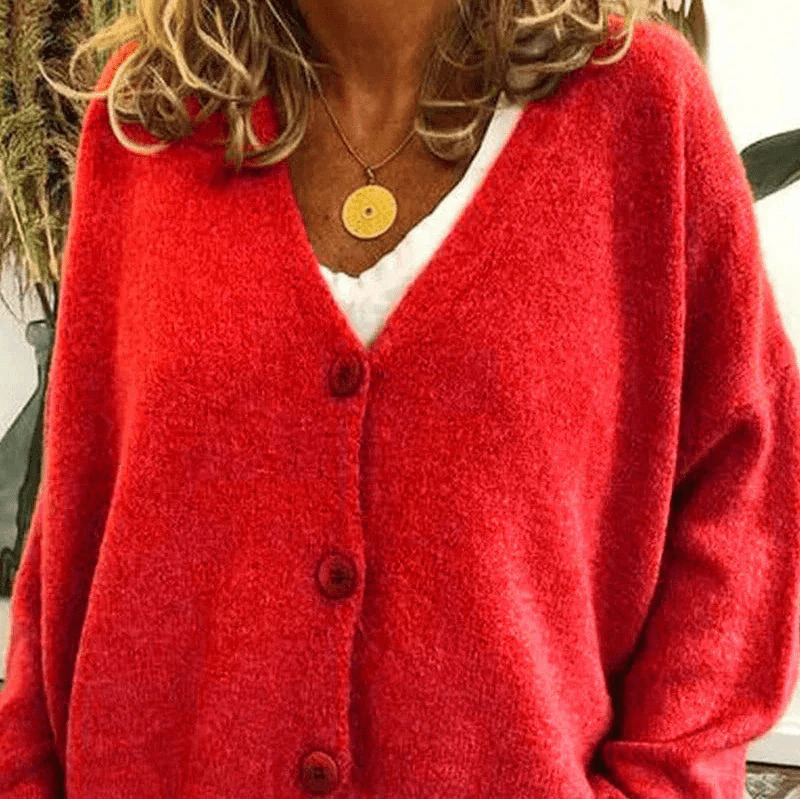 Levoire | Pull à col V confortable pour femmes, cardigan, gilet en tricot, tissu doux Rot