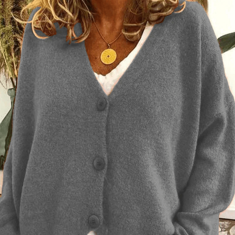Levoire | Pull à col V confortable pour femmes, cardigan, gilet en tricot, tissu doux Gris