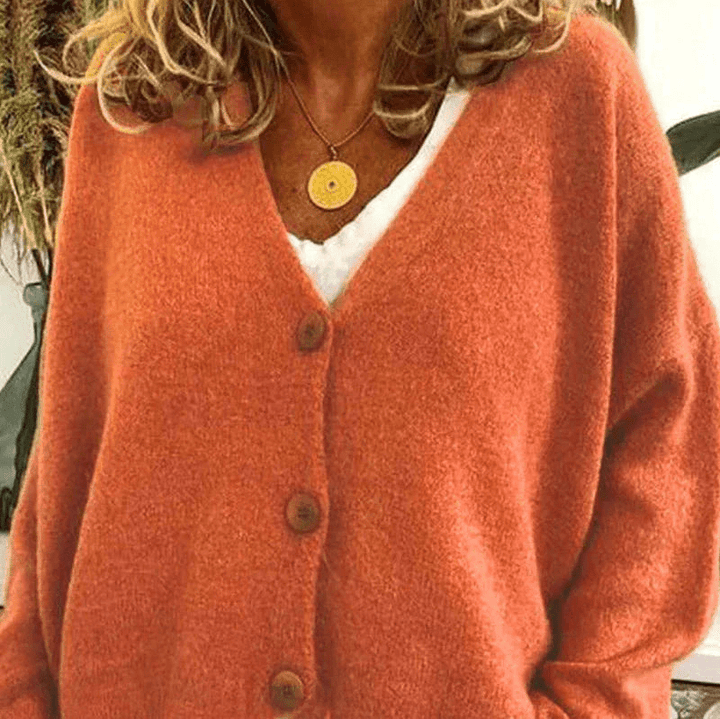 Levoire | Pull à col V confortable pour femmes, cardigan, gilet en tricot, tissu doux Orange