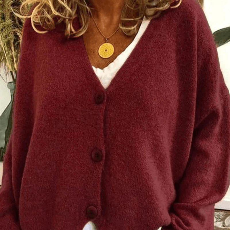 Levoire | Pull à col V confortable pour femmes, cardigan, gilet en tricot, tissu doux Bordeaux