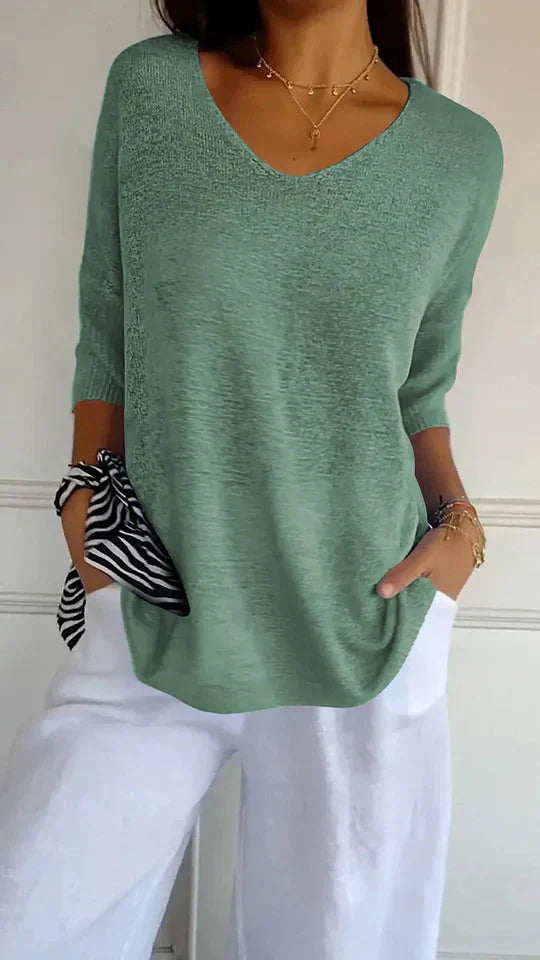 Levoire | Top En Tricot Pour Femmes Avec Décolleté En V Chiara Vert de gris