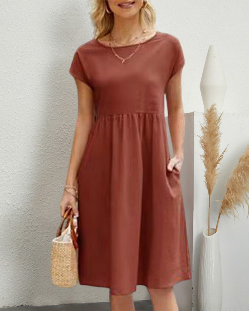 Levoire | Robe Midi À Col Rond Pour Tous Les Jours Orange