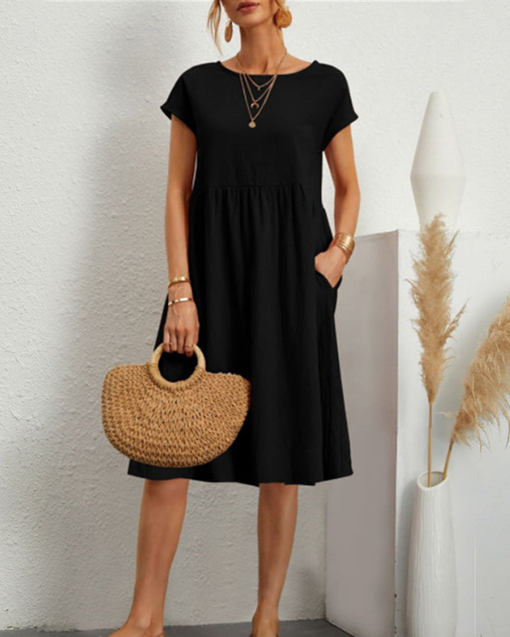 Levoire | Robe Midi À Col Rond Pour Tous Les Jours Noir