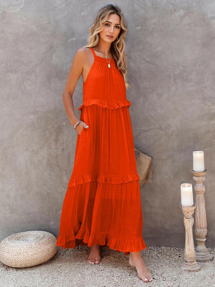 Levoire | Robe Maxi Froncée À Volants Sans Bretelles Avec Poches