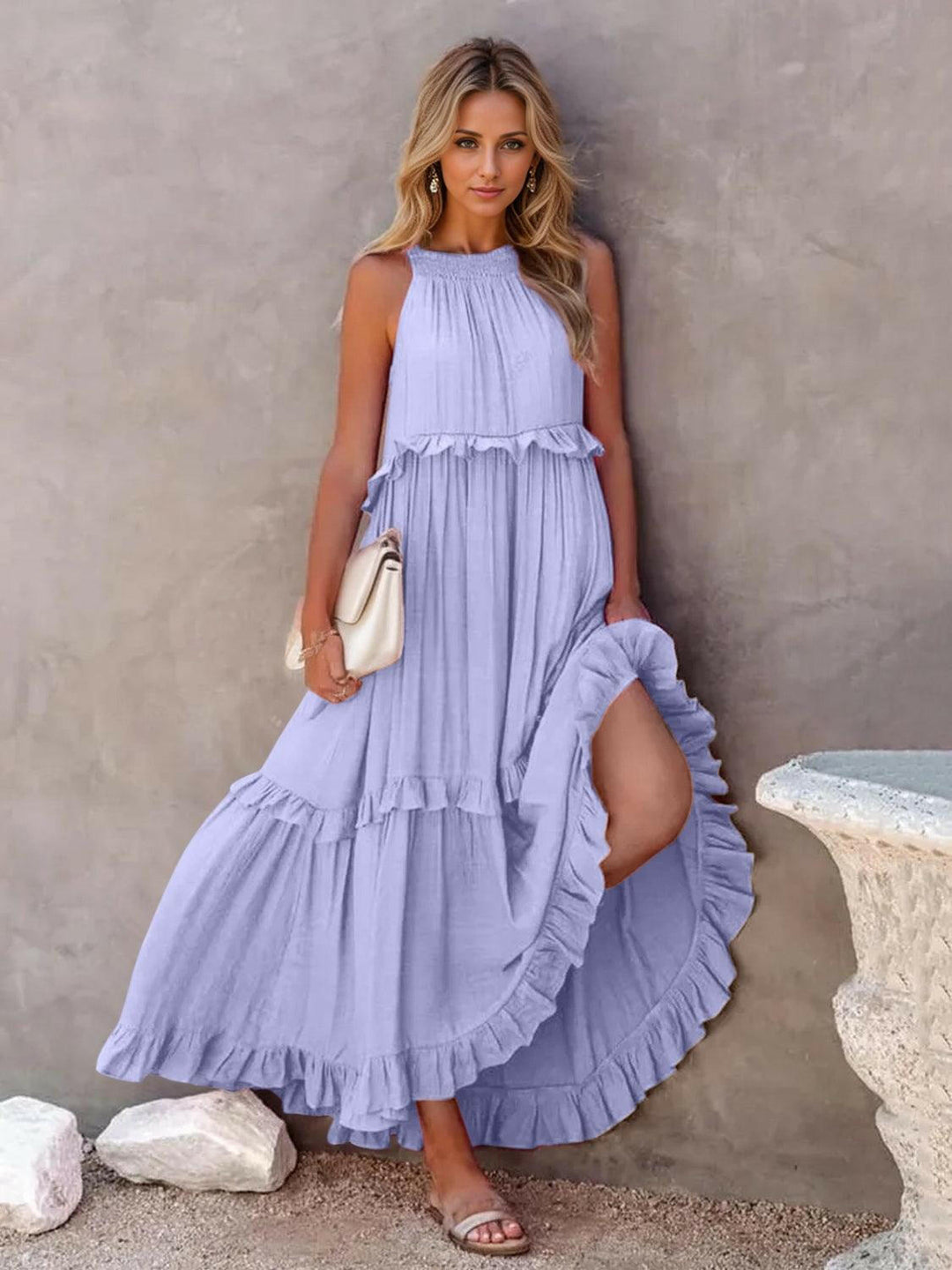 Levoire | Robe Maxi Froncée À Volants Sans Bretelles Avec Poches