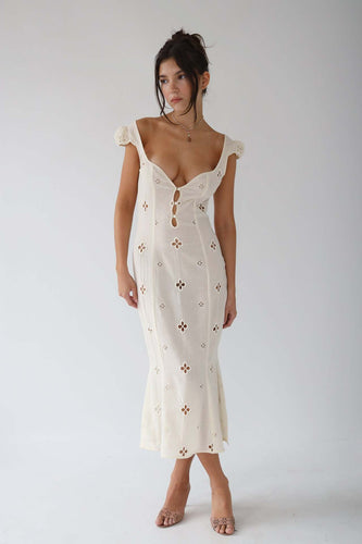 Levoire | Viininkeruu Brodé Kalaskjørt Midi Robe