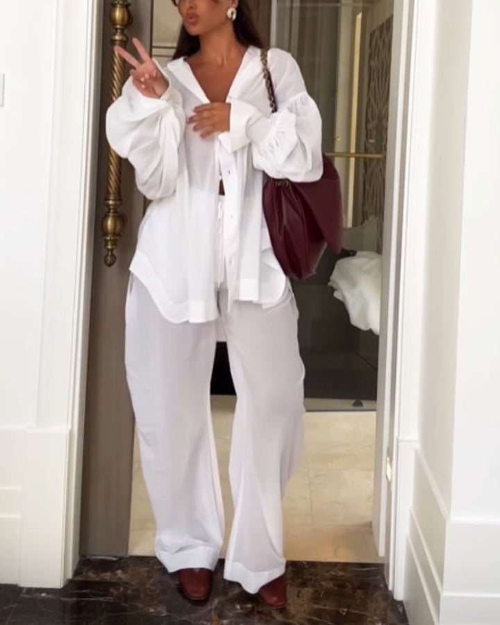 Levoire | Blouse Élégante Et Pantalon Long Blanc