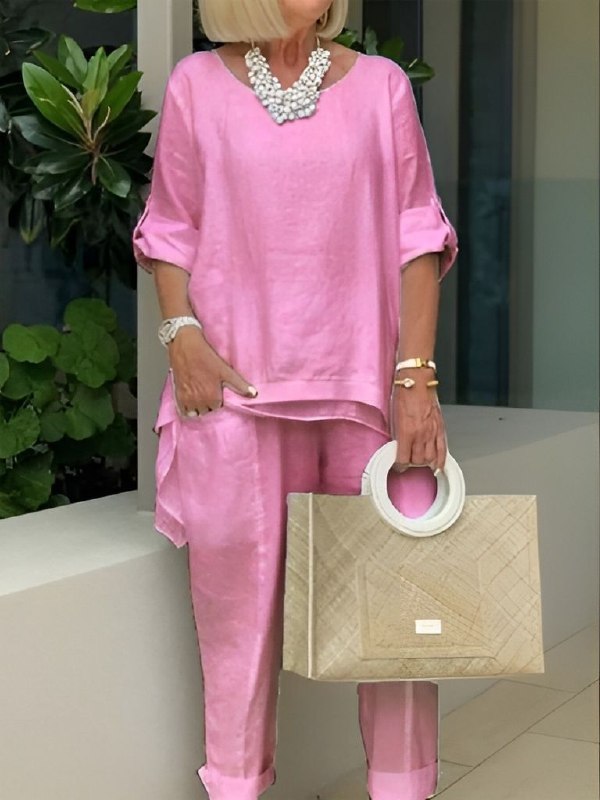 Levoire | Mode Tendance Ensemble À Demi-Manches Rosa