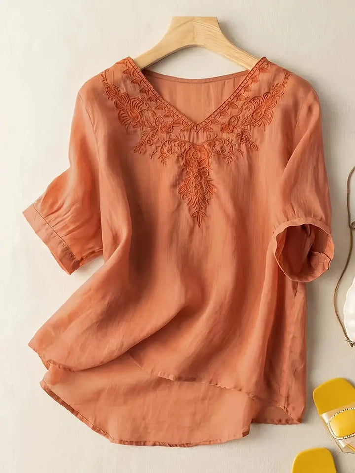 Levoire | Vintage Floral T-shirt V-cou Orange