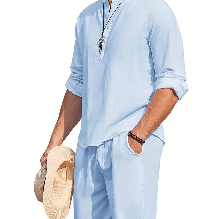 Levoire | T-Shirt Henley Homme Style Rétro À Manches Longues Uni