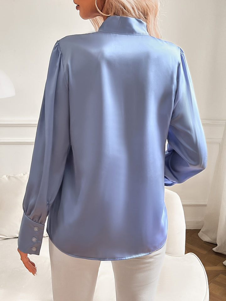 Levoire | Élégante Blouse Unie Avec Col Cravate Et Manches Bouffantes