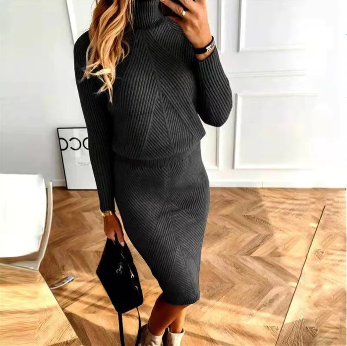 Levoire | Confortable robe pull-over en tricot pour femmes Noir