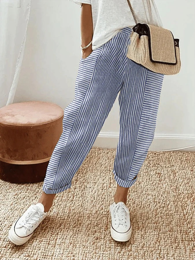 Levoire | Pantalon En Coton Rayé Bleu