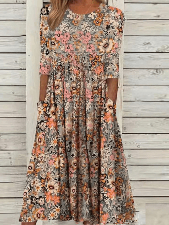 Levoire | Robe Midi Fleurie Pour Femmes Beige