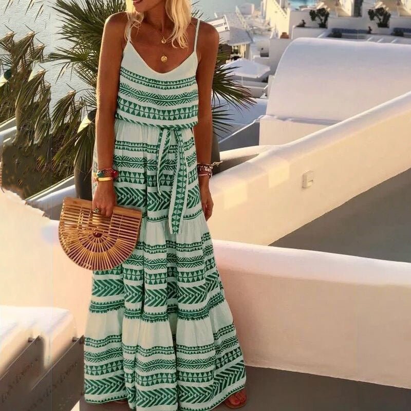 Levoire | Style bohème profonde robe de plage à imprimé décolleté en V Vert