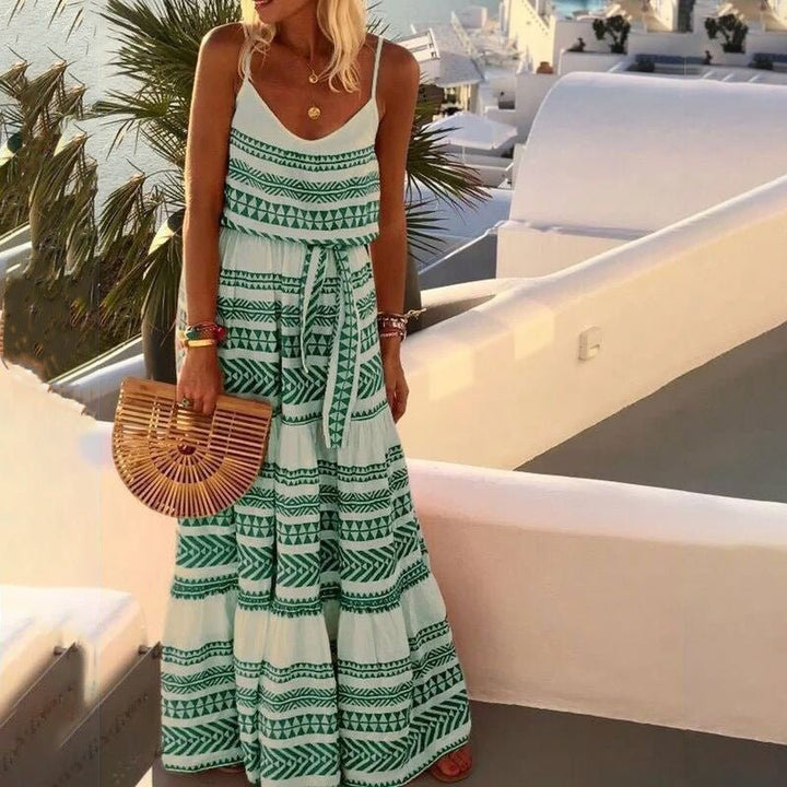 Levoire | Style bohème profonde robe de plage à imprimé décolleté en V Vert
