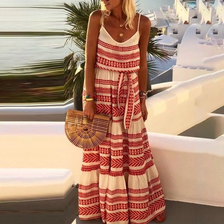 Levoire | Style bohème profonde robe de plage à imprimé décolleté en V Rot