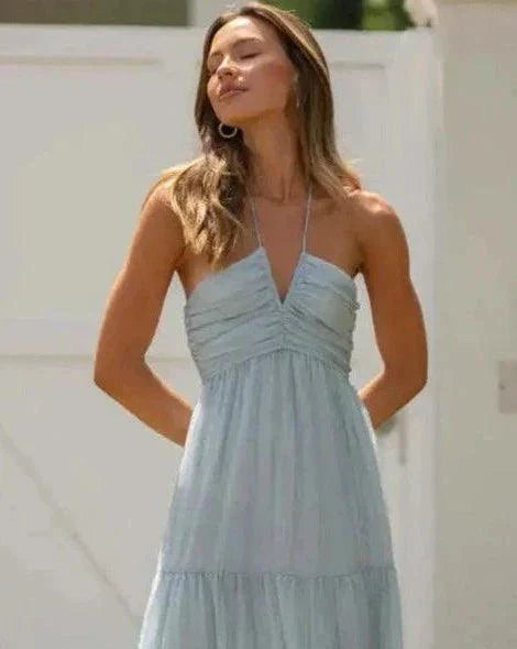 Levoire | Robe Halter En Chiffon Bohème Pour L'Été Einfacg Bleu