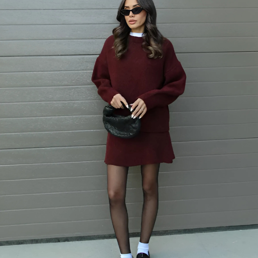 Levoire | Ensemble Assorti 2 Pièces Pull + Jupe Bordeaux
