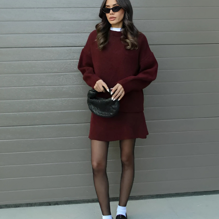 Levoire | Ensemble Assorti 2 Pièces Pull + Jupe Bordeaux