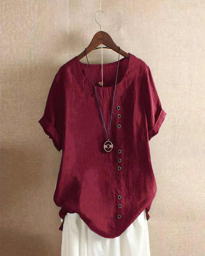 Levoire | Blouse À Manches Courtes Unie Avec Encolure Ronde Bordeaux