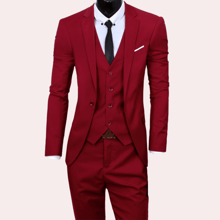 Levoire | Ensemble pour homme élégant 3 pièces blazer, gilet et pantalon pour événements formels et professionnels Rot