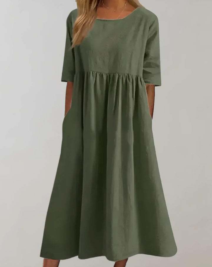 Levoire | Robe En Coton Pour Femmes À Coupe Décontractée Confortable, Élégante & Polyvalente Vert foncé