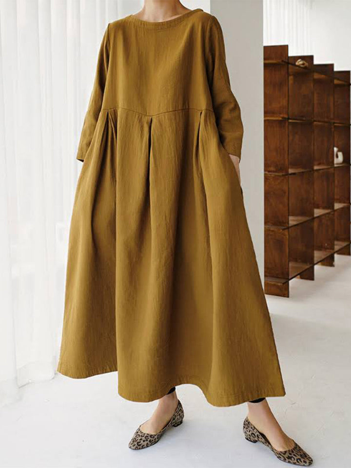 Levoire | Robe En Lin Décontractée Avec Poches Latérales Braun