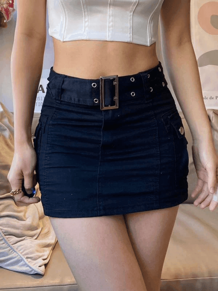 Levoire | Ceinture À Boucle En Denim Jupe Cargo Mini