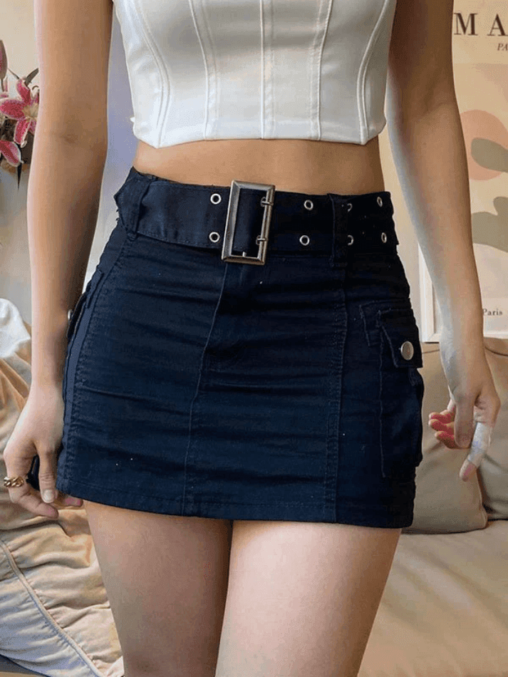 Levoire | Ceinture À Boucle En Denim Jupe Cargo Mini