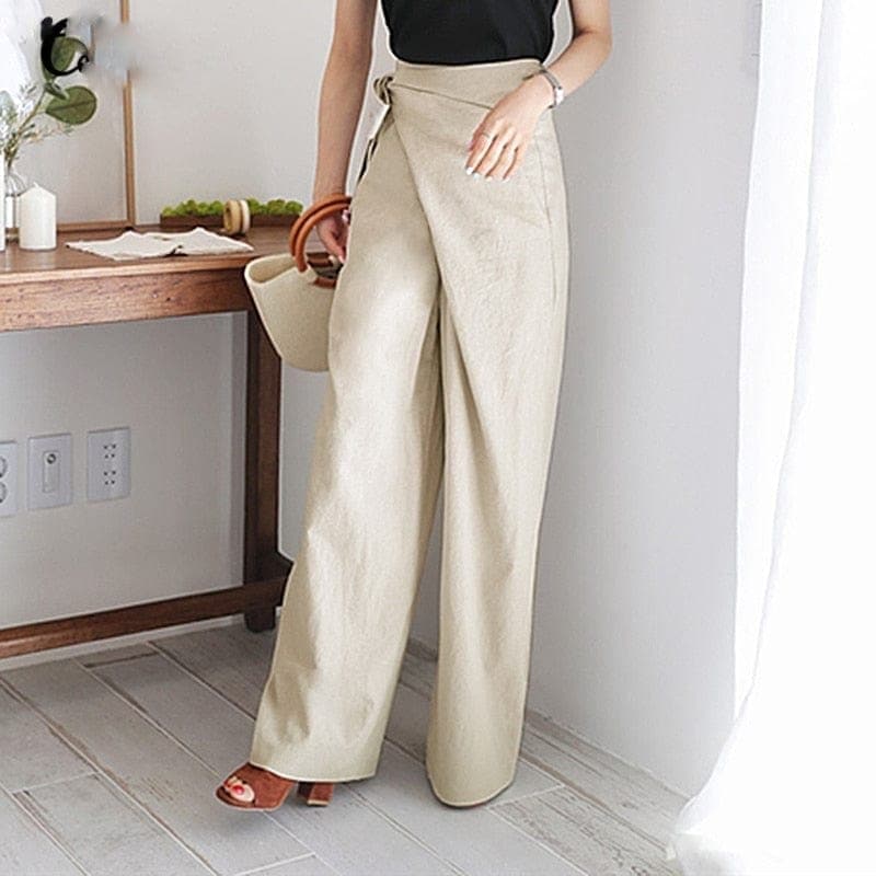 Levoire | Pantalon Enveloppant Élégant À Taille Haute Beige