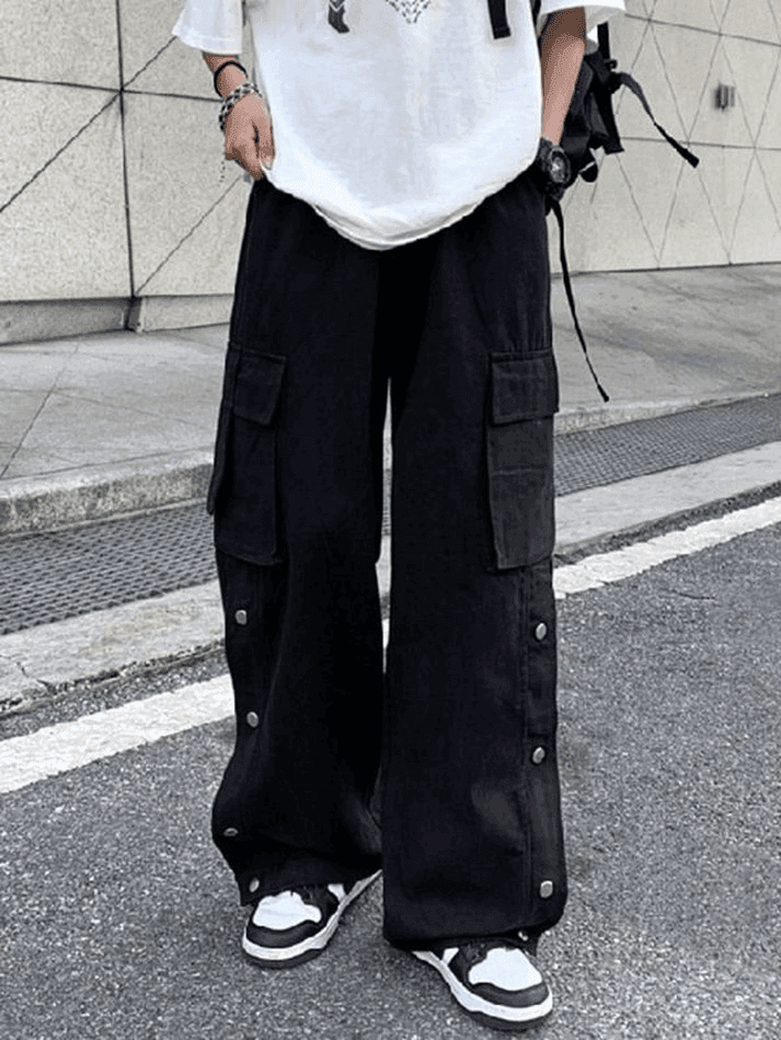 Levoire | Pantalon Cargo Avec Poches À Boutons Noir