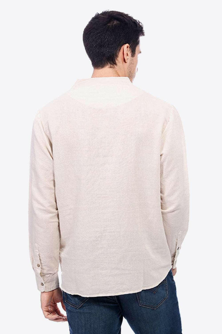 Levoire | Boutons T-Shirt En Lin À Décolleté En V Avec Manches Longues