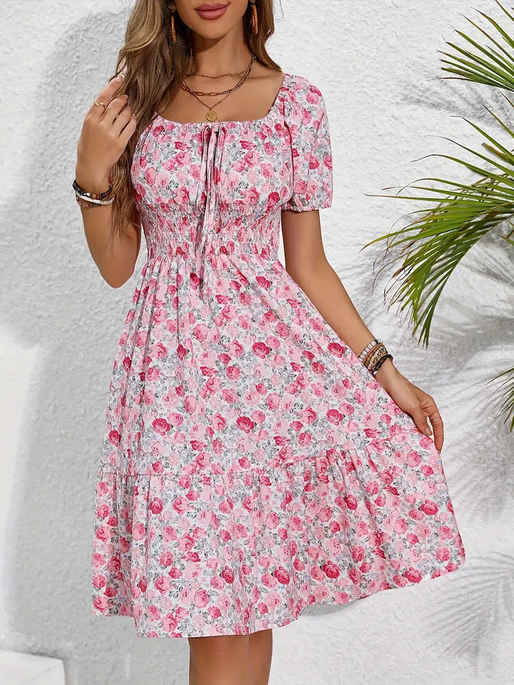 Levoire | Robe Froncée Avec Nœud Devant Et Impression De Fleurs