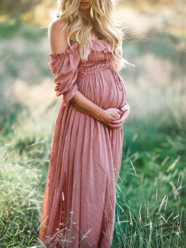 Levoire | Boho Chic : Mode De Grossesse Boot Hals Ranken Kleid Rosa