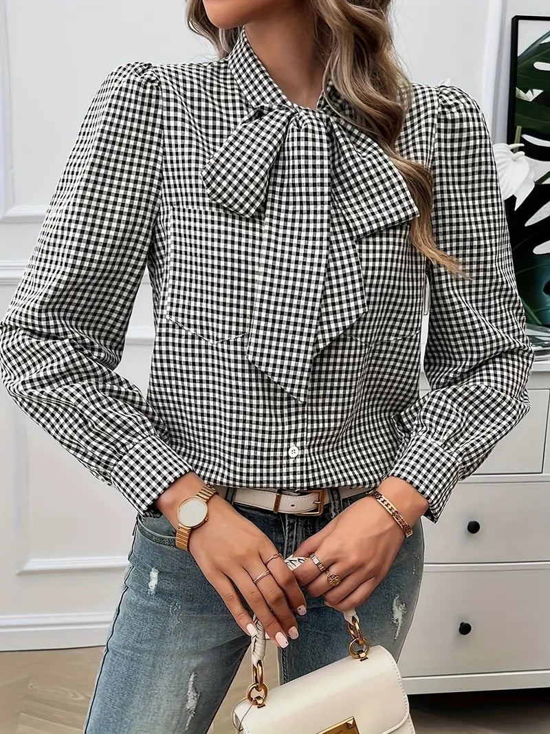 Levoire | Chemise À Carreaux Avec Détail En Noeud Pour Femmes