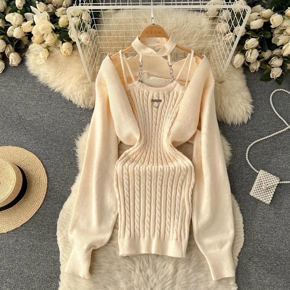 Levoire | Robe pour femme 2 pièces : Robe avec des cordons et chemise élégante Abricot Une taille