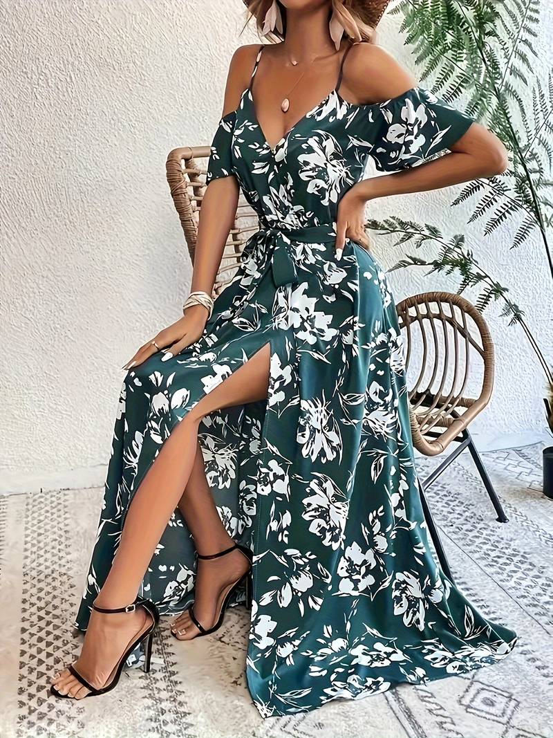 Levoire | Élégante Robe A-Ligne Sans Manches Avec Fente Cyan foncé