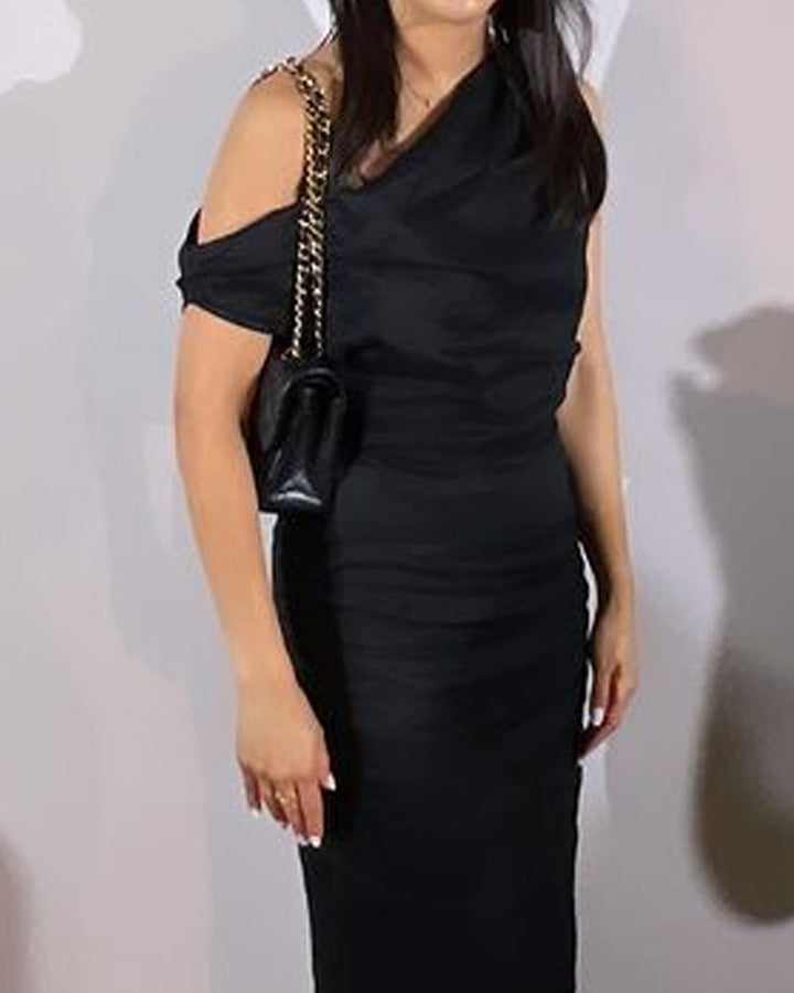 Levoire | Robe En Lin À Une Épaule Élégante Noir