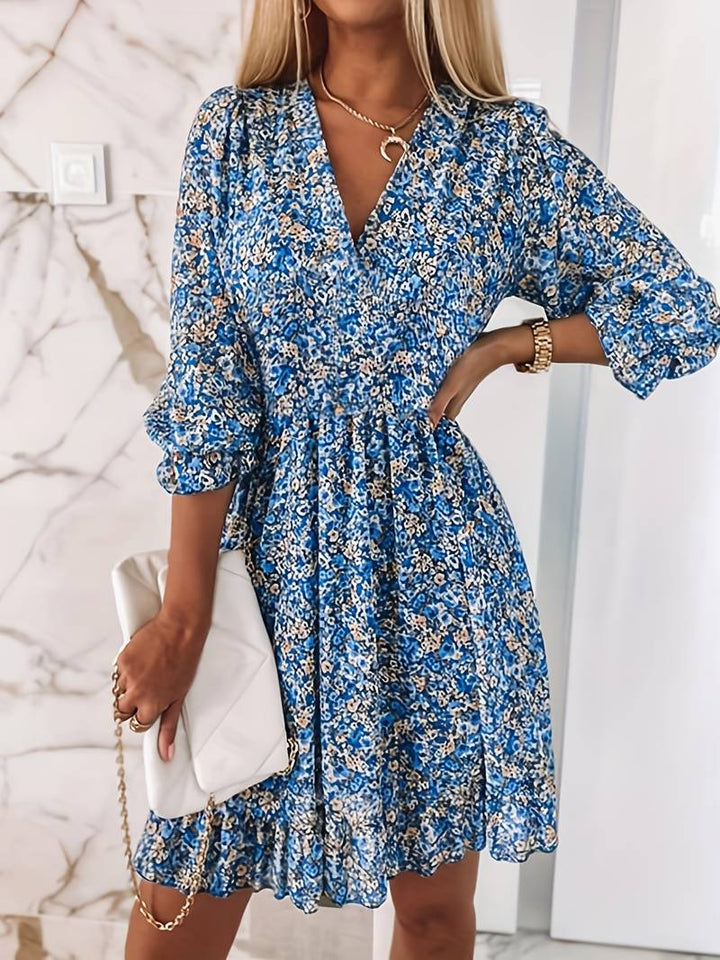 Levoire | Robe Boho Avec Des Manches Bouffantes Bleu