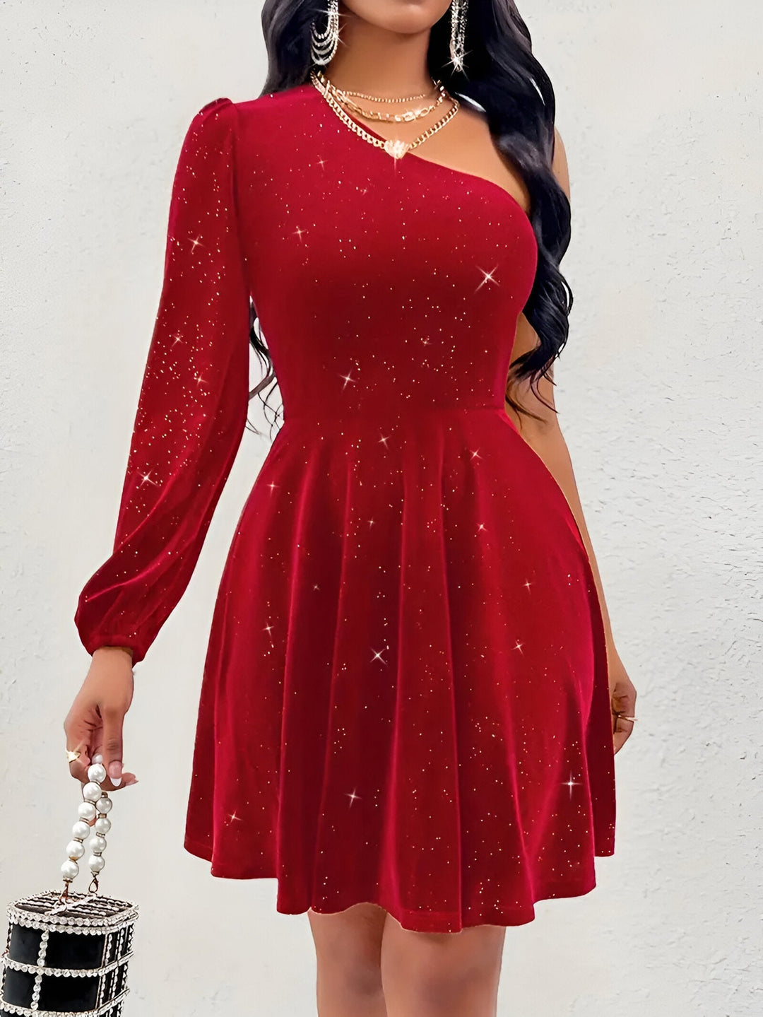 Levoire | Robe Chemise Élégante À Épaule Dénudée Avec Volants