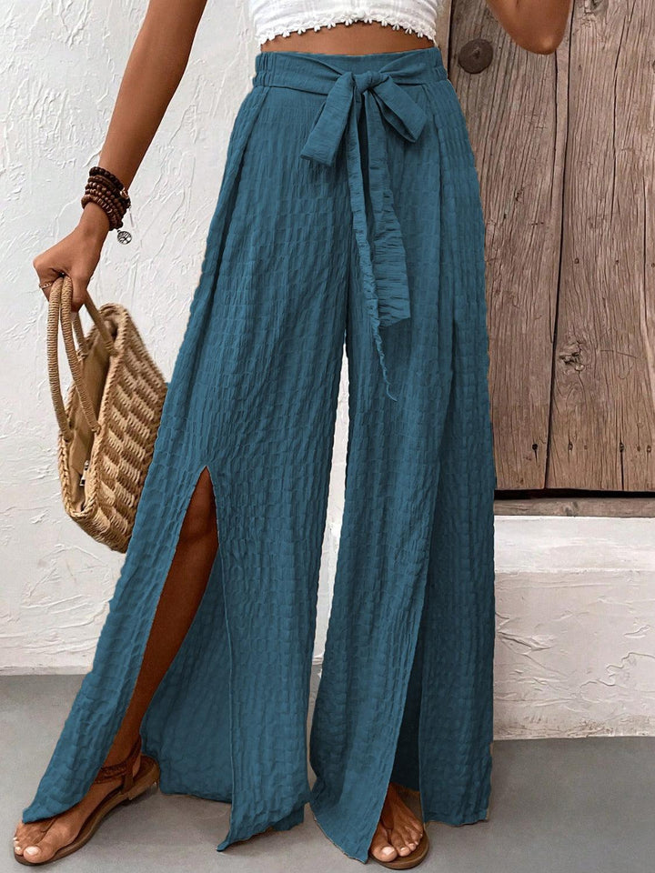 Levoire | Honey Tied Schlitz Pantalon Large Jambes Bleu Français