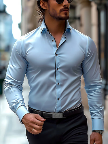 Levoire | Chemise D'Affaires À Manches Longues De Couleur Contrastée
