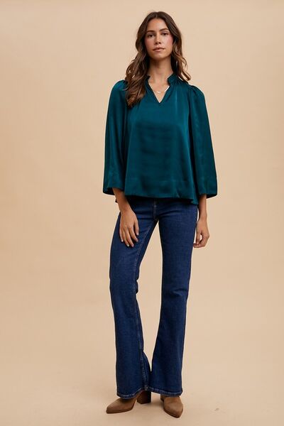 Levoire | Blouse En Satin À Manches Trois-Quarts À Encolure En V
