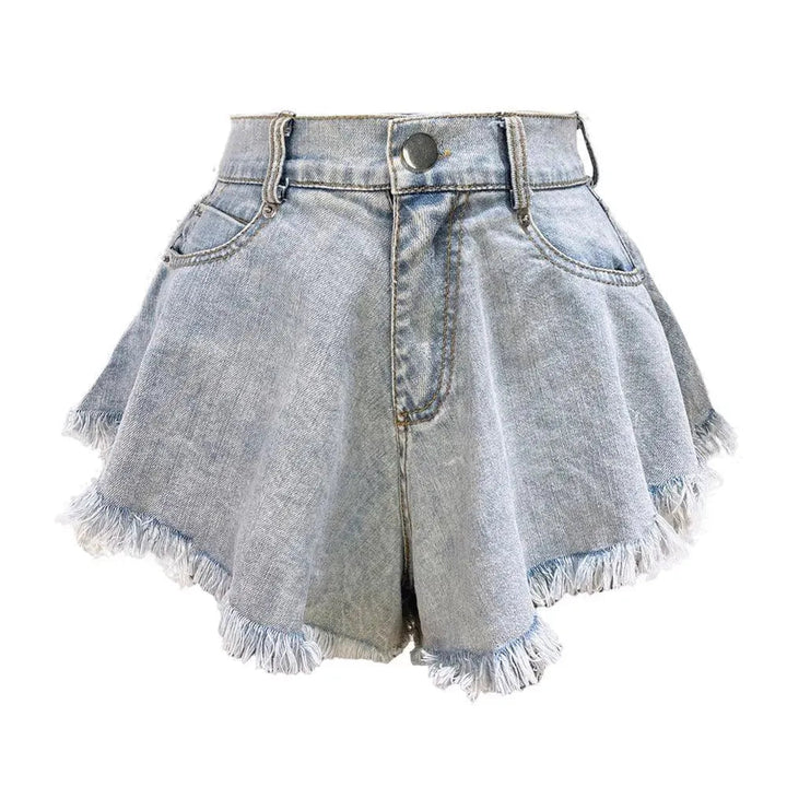 Levoire | Shorts en jean larges avec franges pour femmes Bleu clair